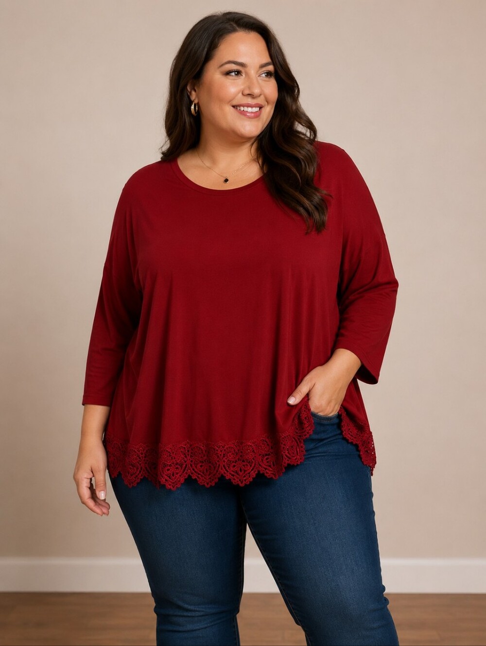 🚨 Indigo Thread High-low Oversized Drop Sleeve Lace Trimmed Tunic Top - NWOT